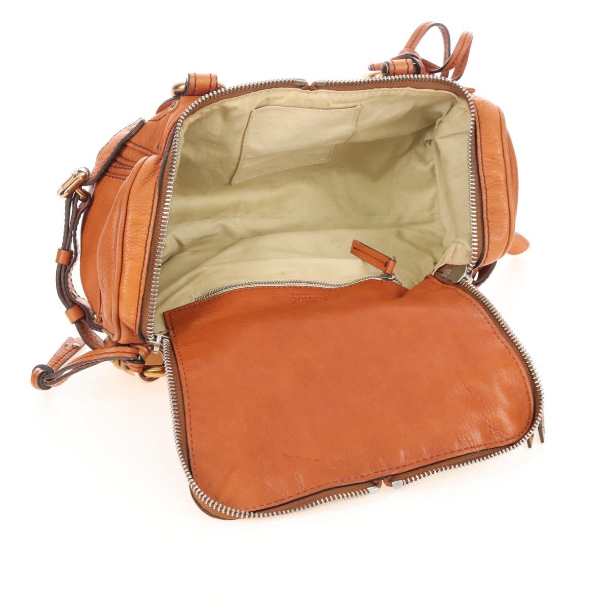 Chloe Paddington Hand Bag Leather Orange Gold Silver Auth 209544V