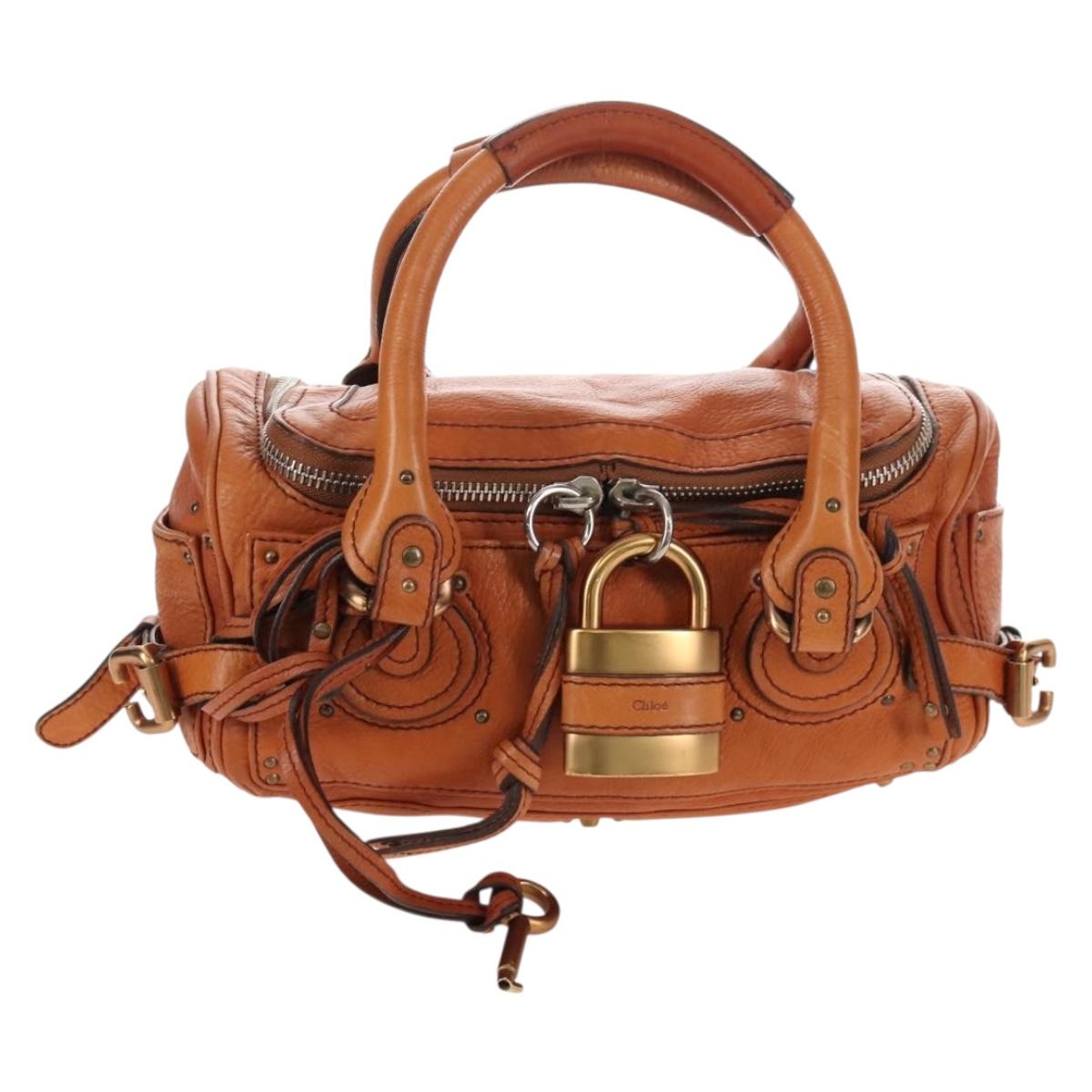 Chloe Paddington Hand Bag Leather Orange Gold Silver Auth 209544V