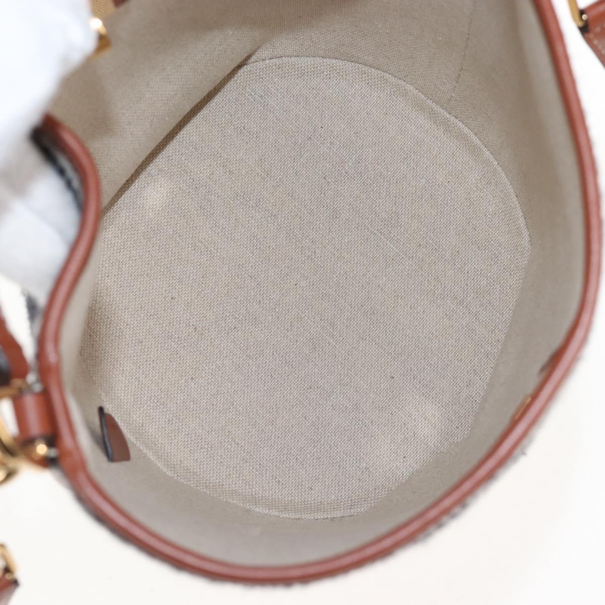 CELINE Teen Bucket 16 Shoulder Bag Canvas 2way Beige Gold Auth 209548M