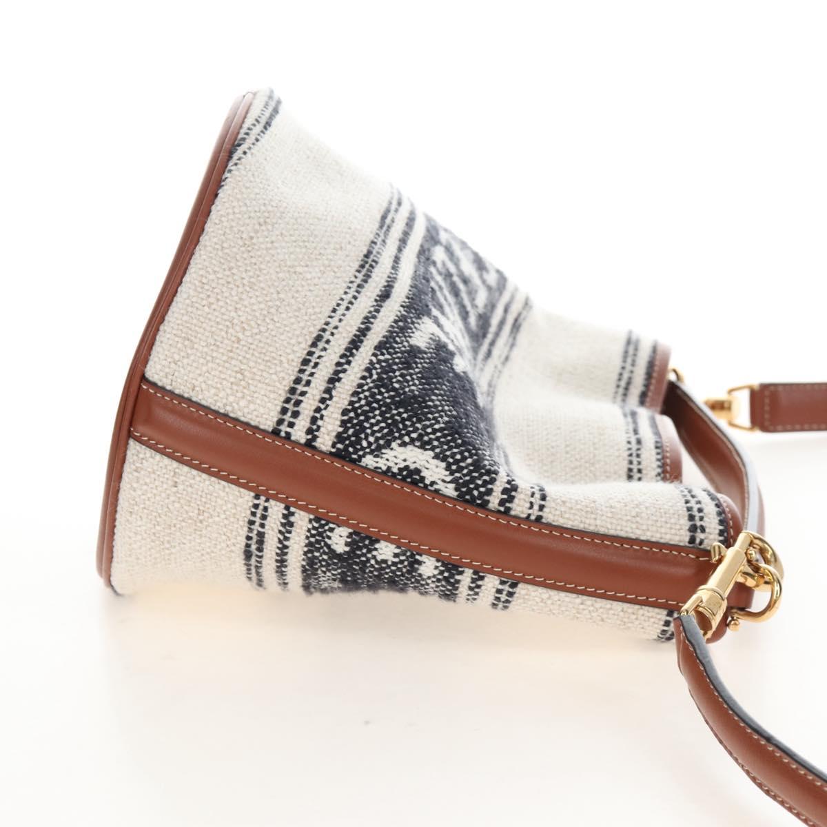 CELINE Teen Bucket 16 Shoulder Bag Canvas 2way Beige Gold Auth 209548M