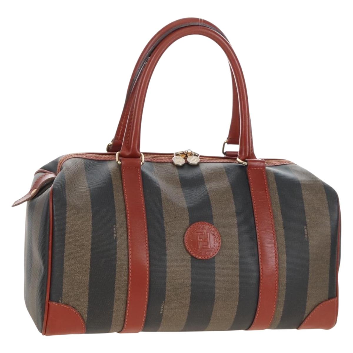 FENDI Pecan Canvas Boston Bag PVC Black Brown Auth 209549V