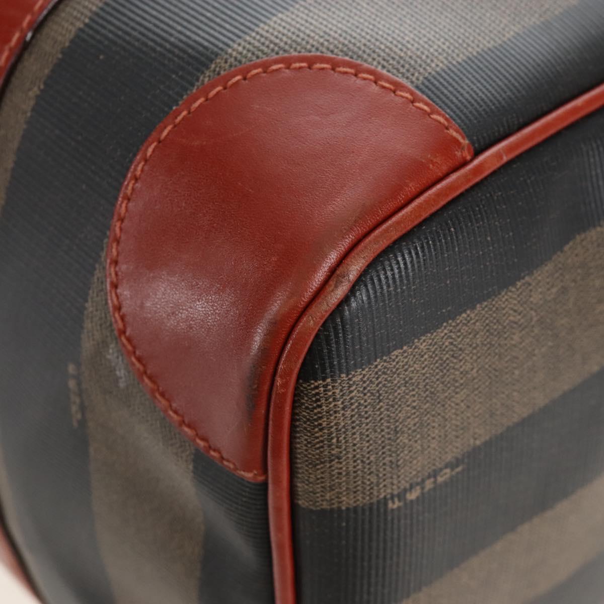FENDI Pecan Canvas Boston Bag PVC Black Brown Auth 209549V