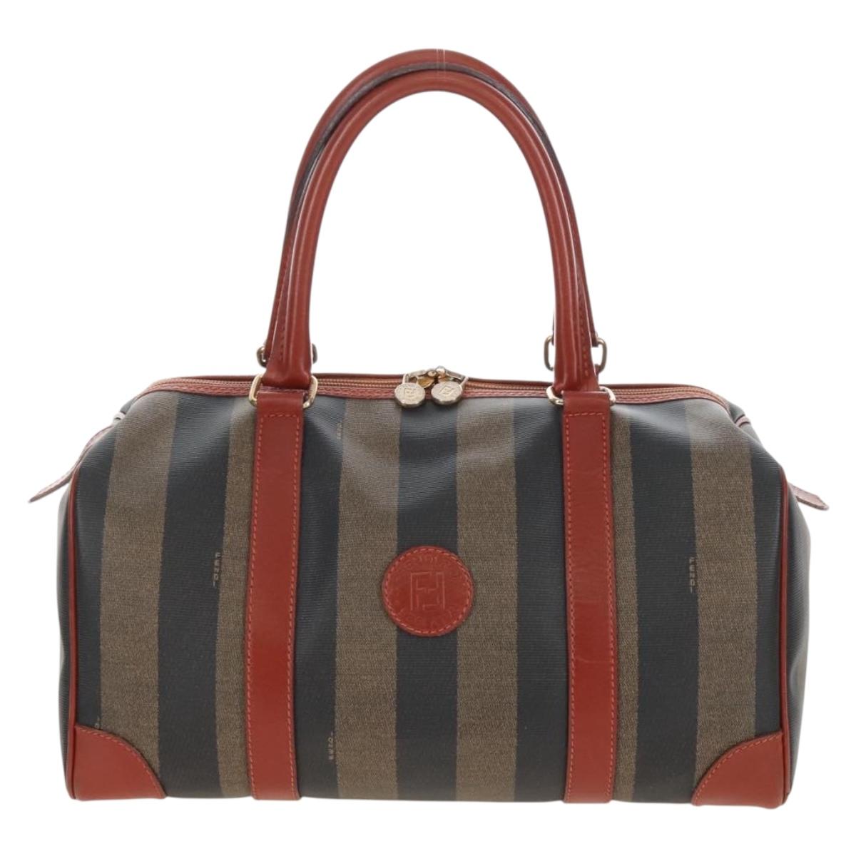 FENDI Pecan Canvas Boston Bag PVC Black Brown Auth 209549V
