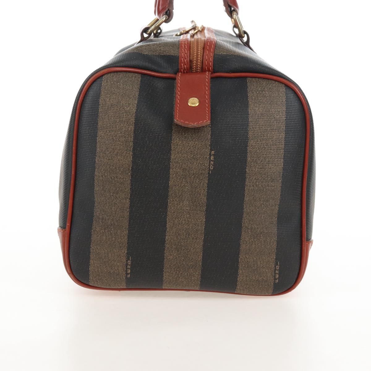 FENDI Pecan Canvas Boston Bag PVC Black Brown Auth 209549V