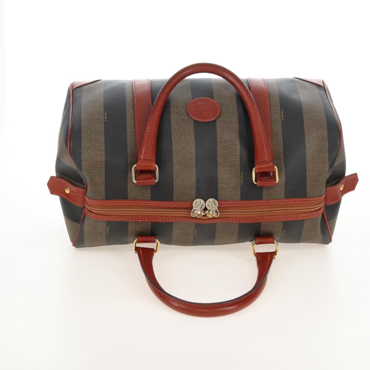 FENDI Pecan Canvas Boston Bag PVC Black Brown Auth 209549V
