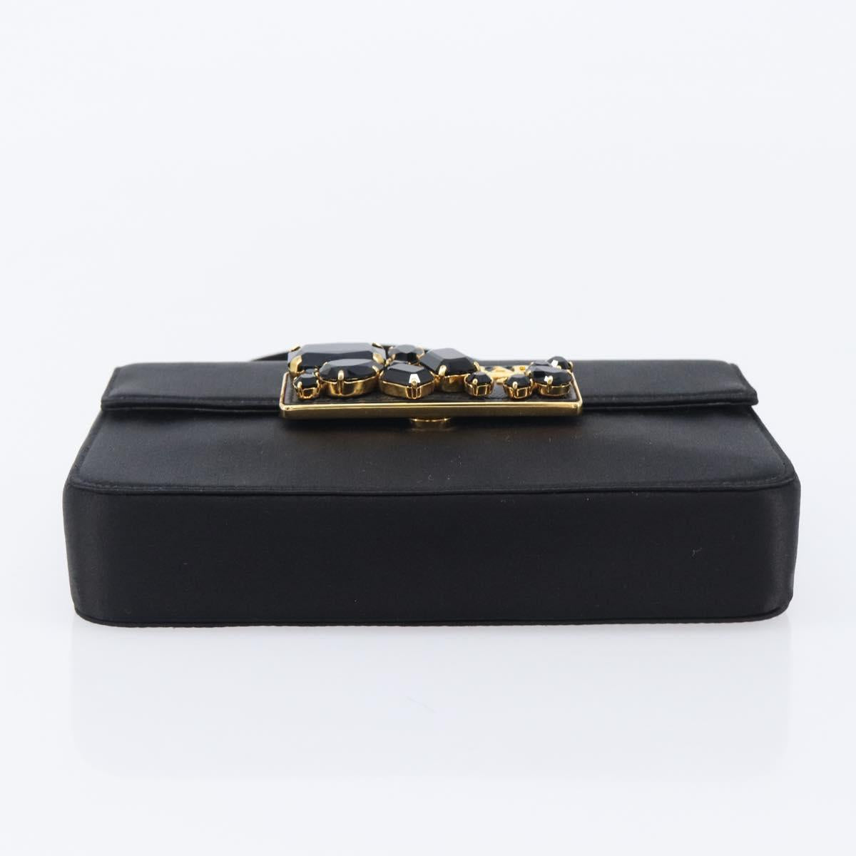 PRADA Hand Bag Satin Black Gold Tone Auth 209561M