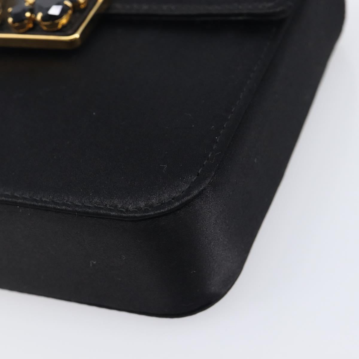 PRADA Hand Bag Satin Black Gold Tone Auth 209561M