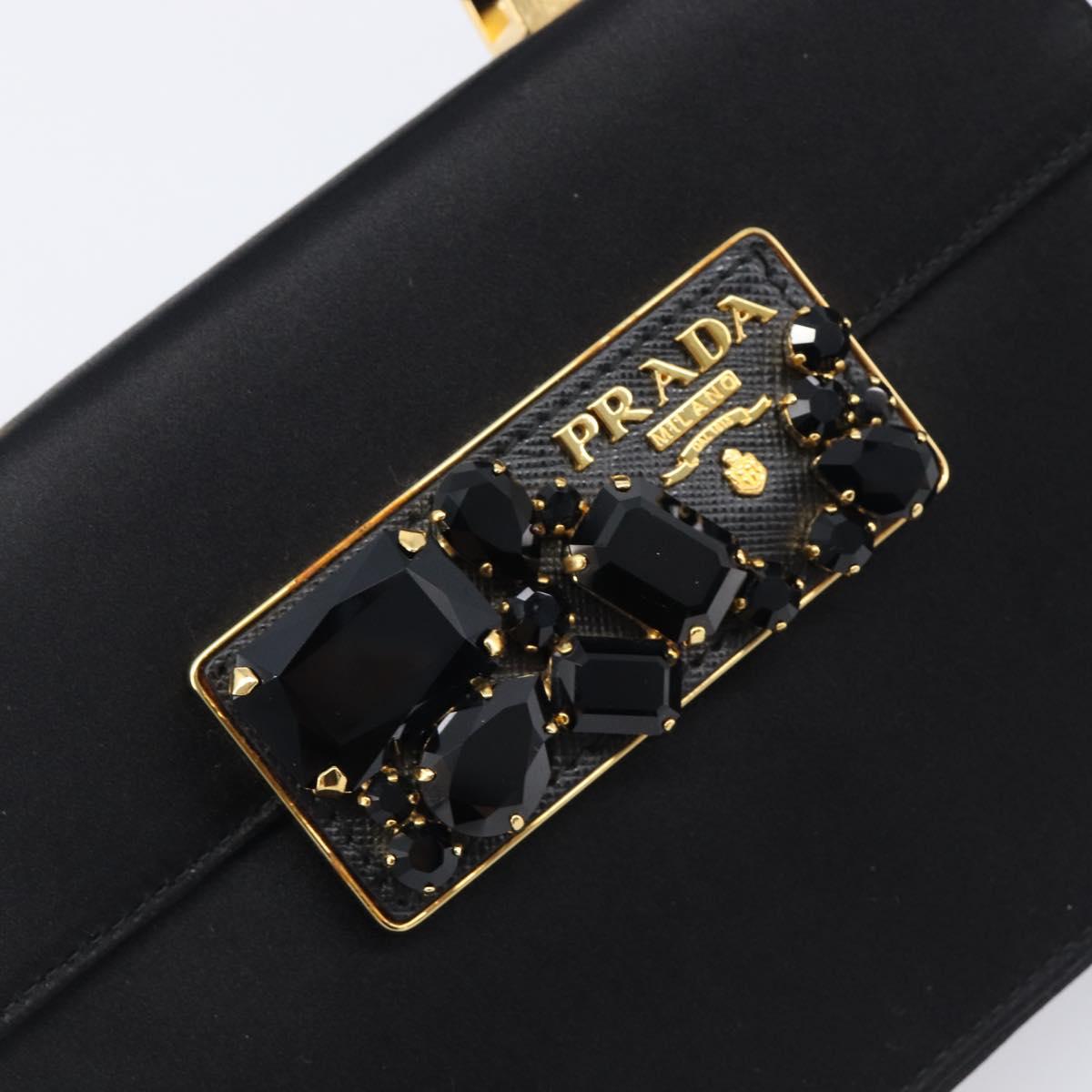 PRADA Hand Bag Satin Black Gold Tone Auth 209561M