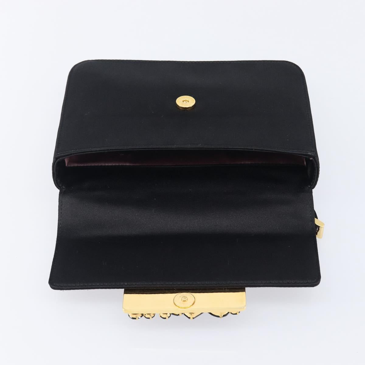 PRADA Hand Bag Satin Black Gold Tone Auth 209561M