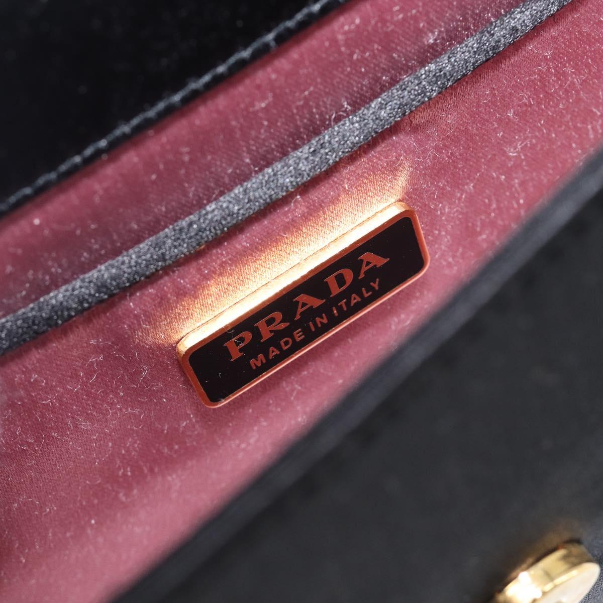 PRADA Hand Bag Satin Black Gold Tone Auth 209561M