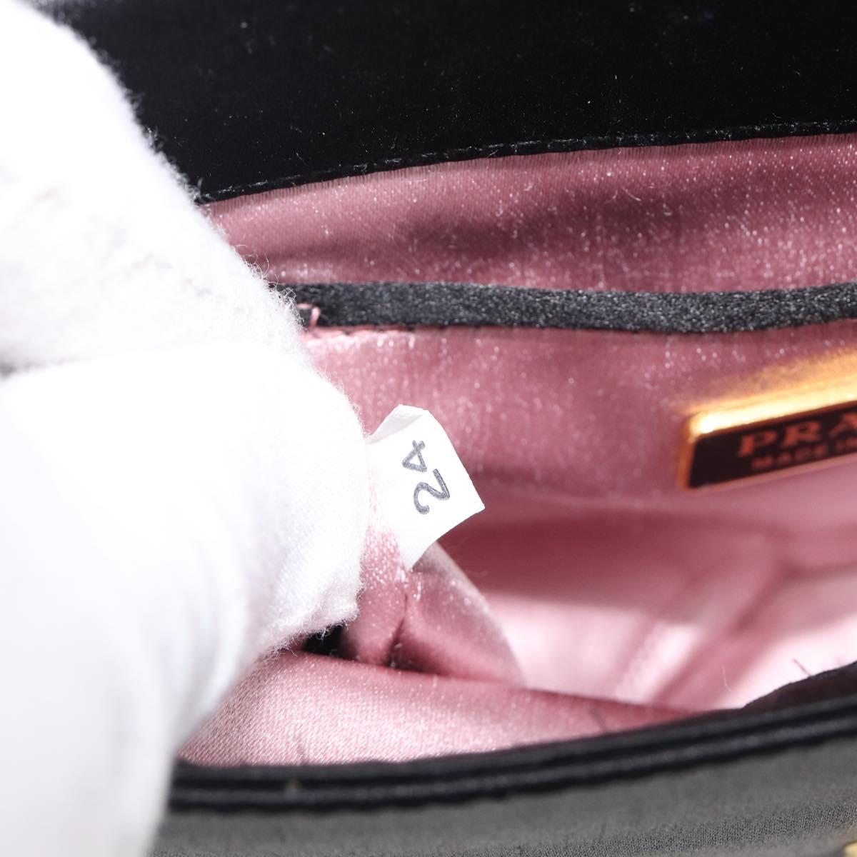 PRADA Hand Bag Satin Black Gold Tone Auth 209561M