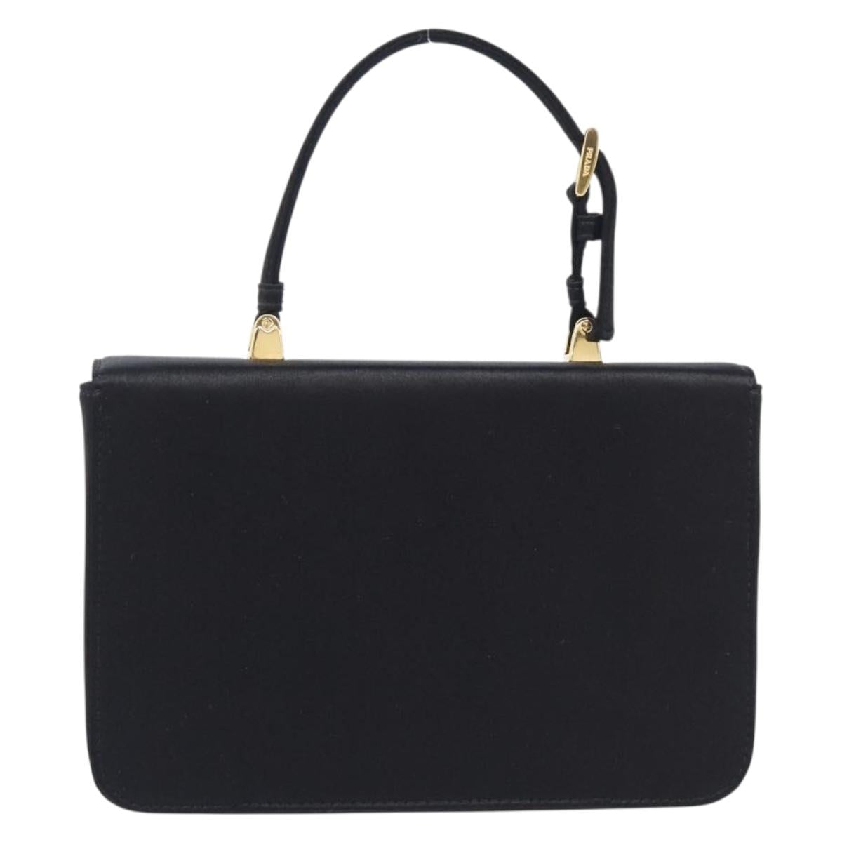 PRADA Hand Bag Satin Black Gold Tone Auth 209561M