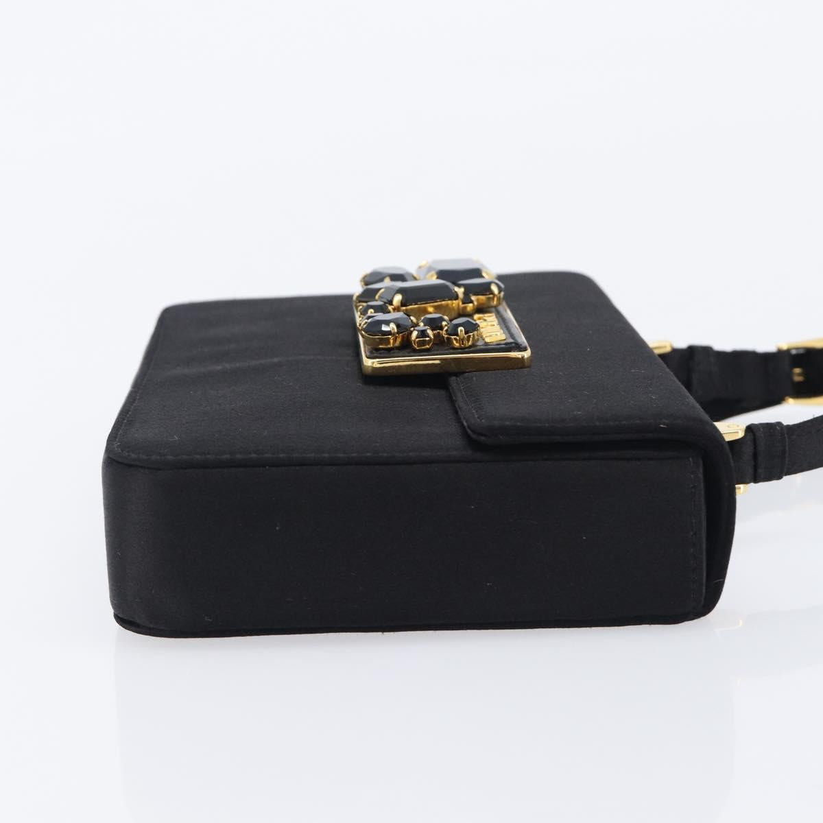 PRADA Hand Bag Satin Black Gold Tone Auth 209561M