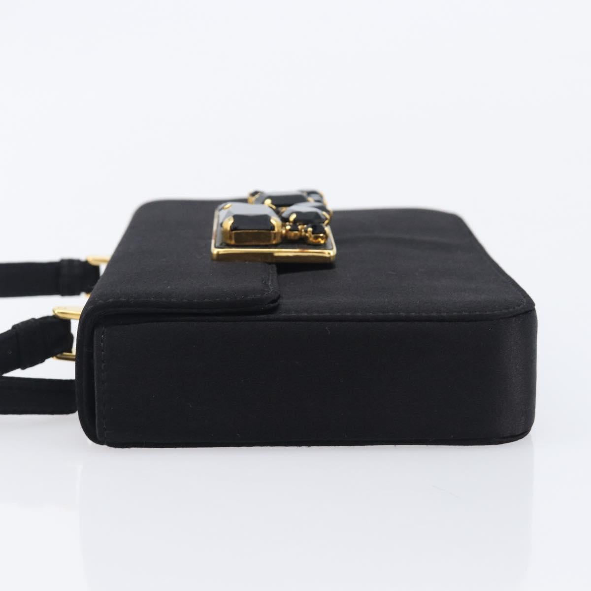 PRADA Hand Bag Satin Black Gold Tone Auth 209561M