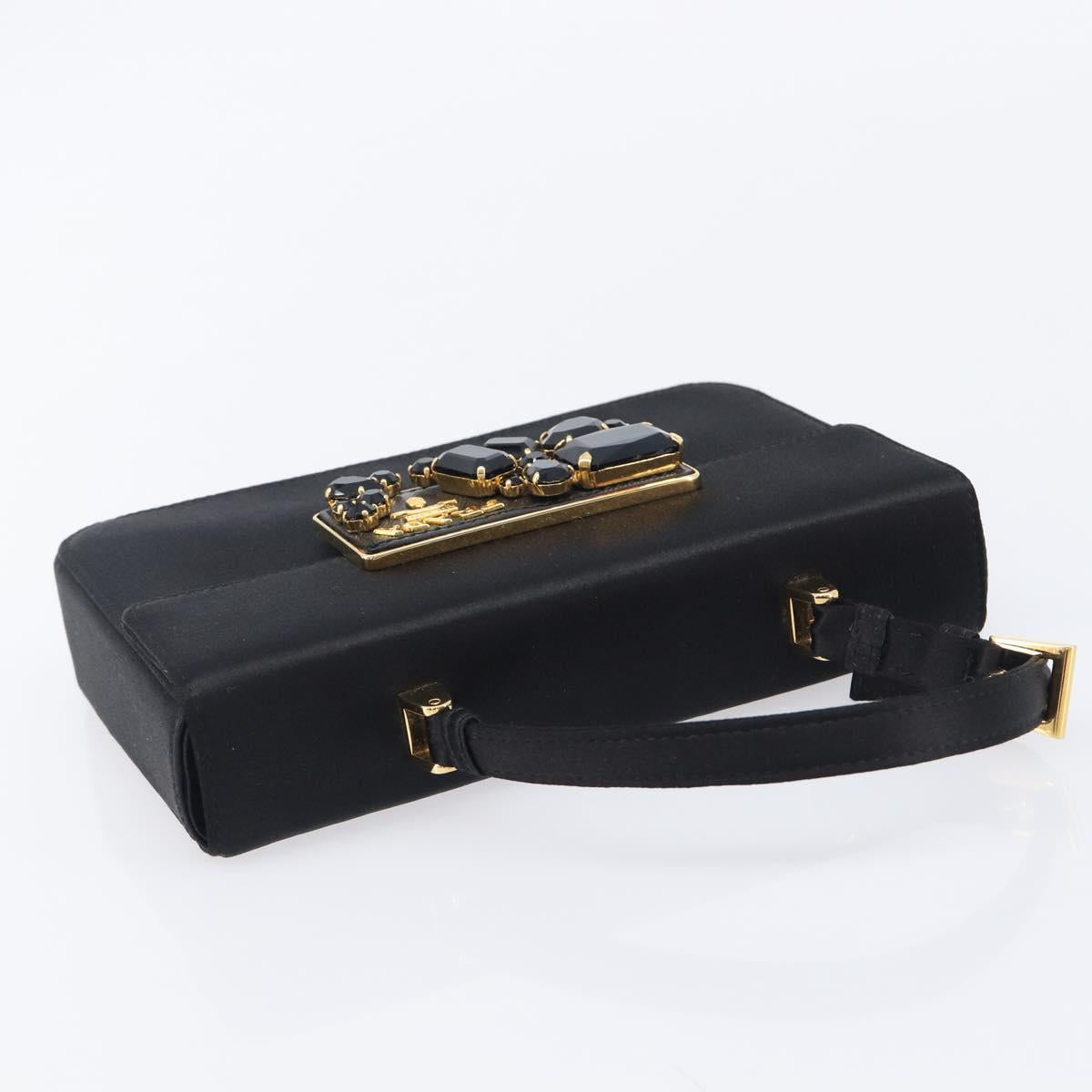 PRADA Hand Bag Satin Black Gold Tone Auth 209561M