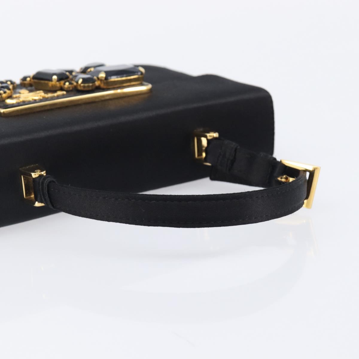 PRADA Hand Bag Satin Black Gold Tone Auth 209561M