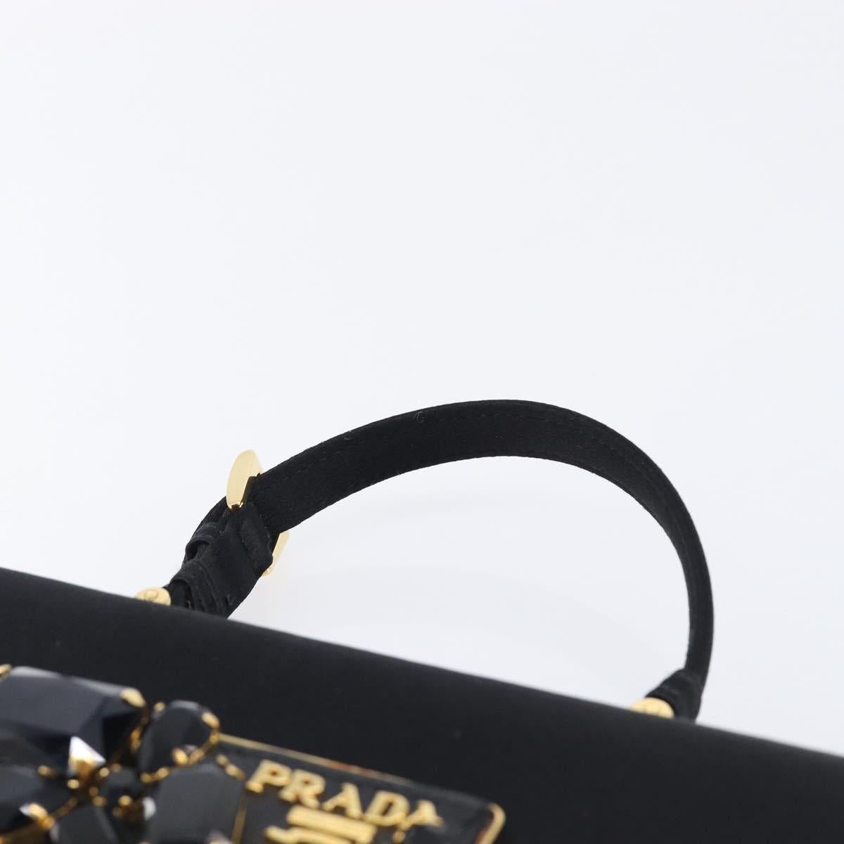 PRADA Hand Bag Satin Black Gold Tone Auth 209561M