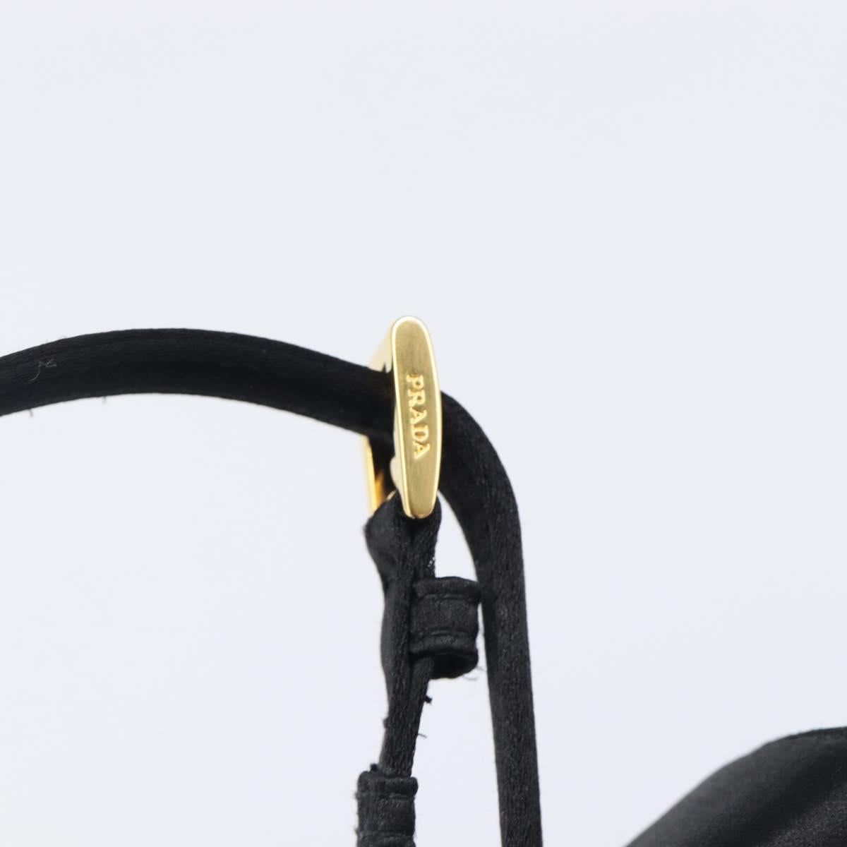 PRADA Hand Bag Satin Black Gold Tone Auth 209561M