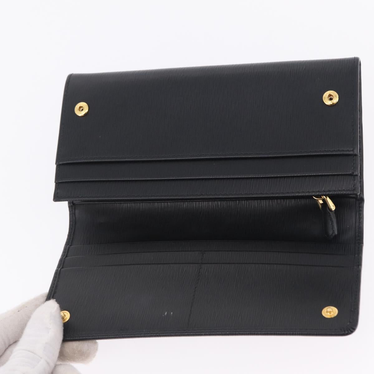 PRADA Long Wallet Leather Black Gold Tone Auth 209571M