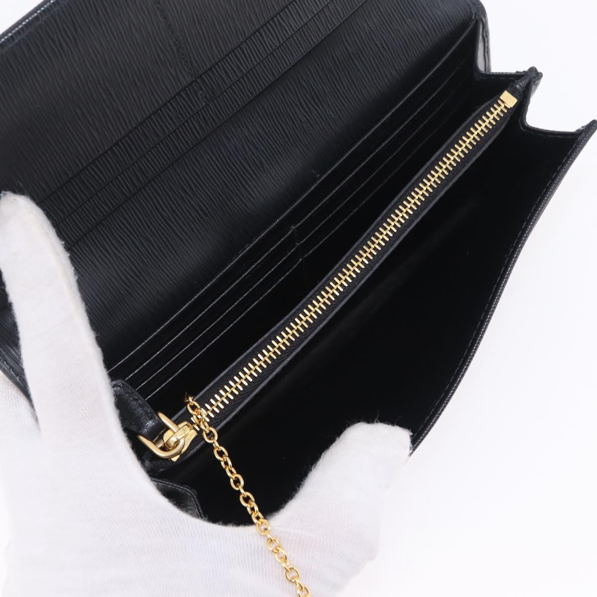 PRADA Long Wallet Leather Black Gold Tone Auth 209571M
