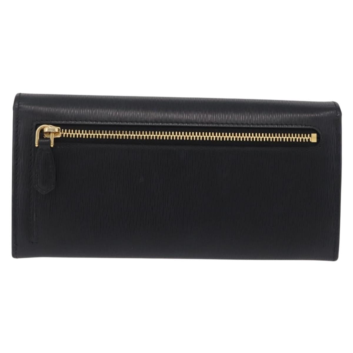 PRADA Long Wallet Leather Black Gold Tone Auth 209571M
