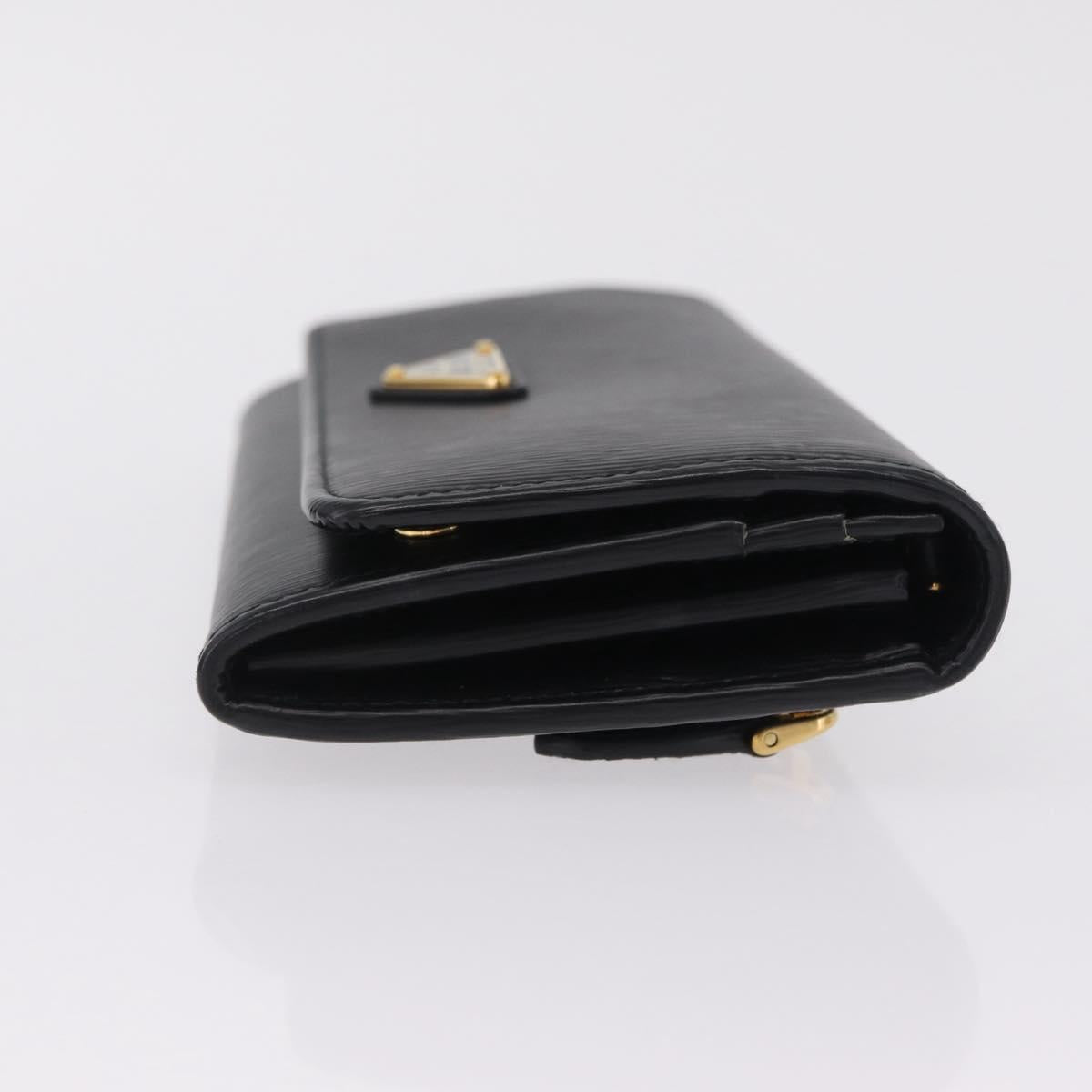 PRADA Long Wallet Leather Black Gold Tone Auth 209571M