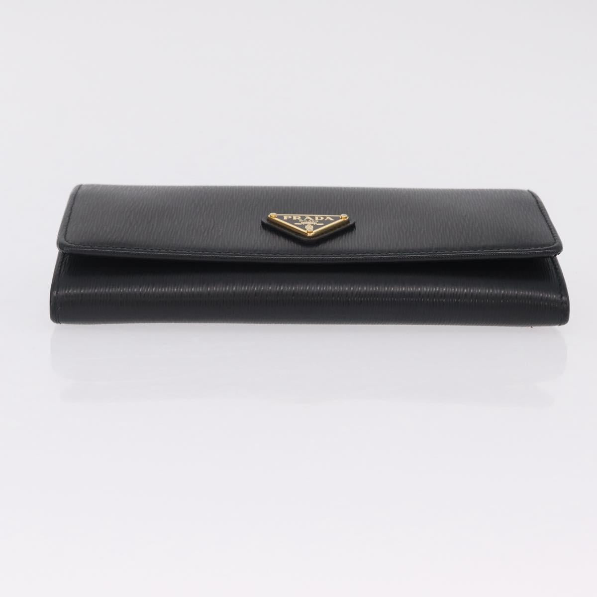 PRADA Long Wallet Leather Black Gold Tone Auth 209571M