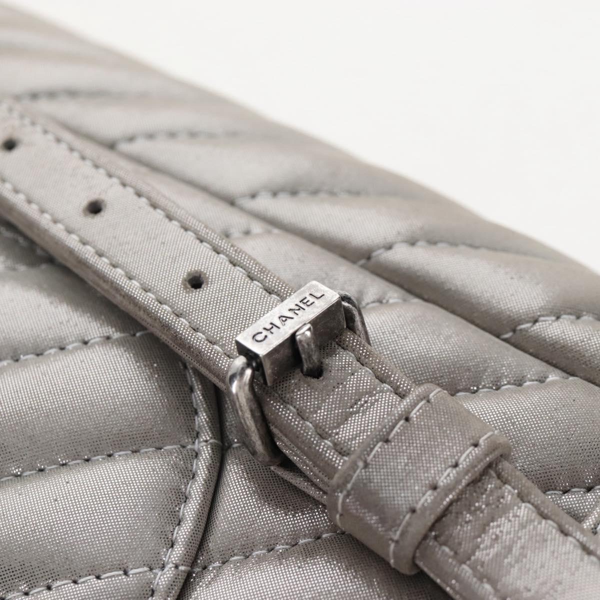 CHANEL V Stitch Backpack Leather Silver CC Auth 209577V