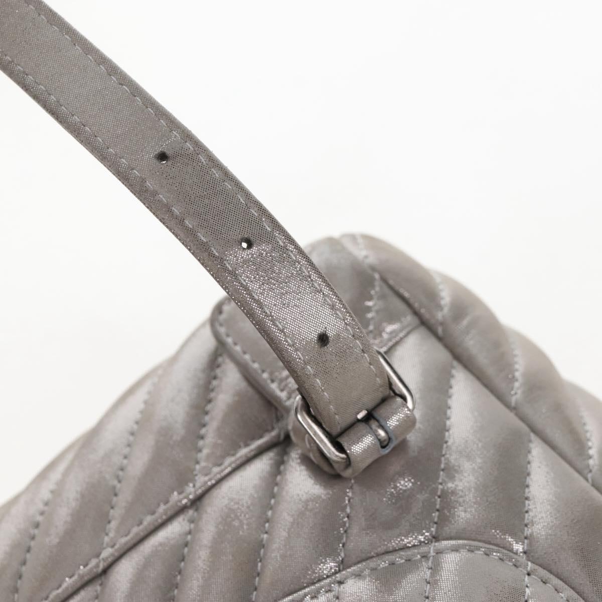 CHANEL V Stitch Backpack Leather Silver CC Auth 209577V