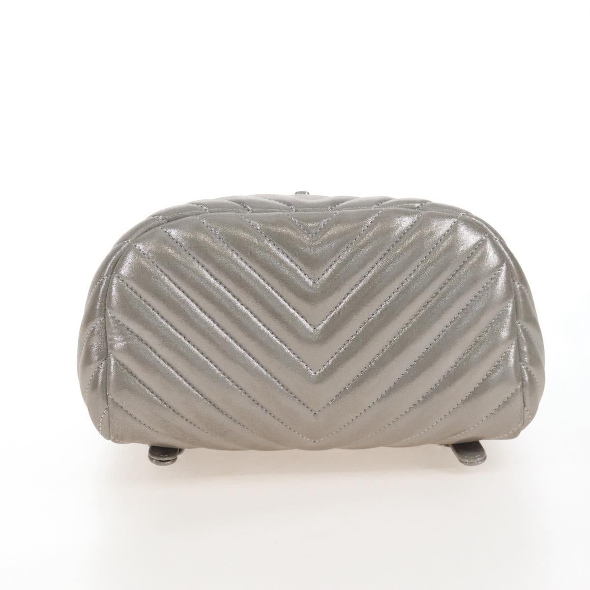 CHANEL V Stitch Backpack Leather Silver CC Auth 209577V
