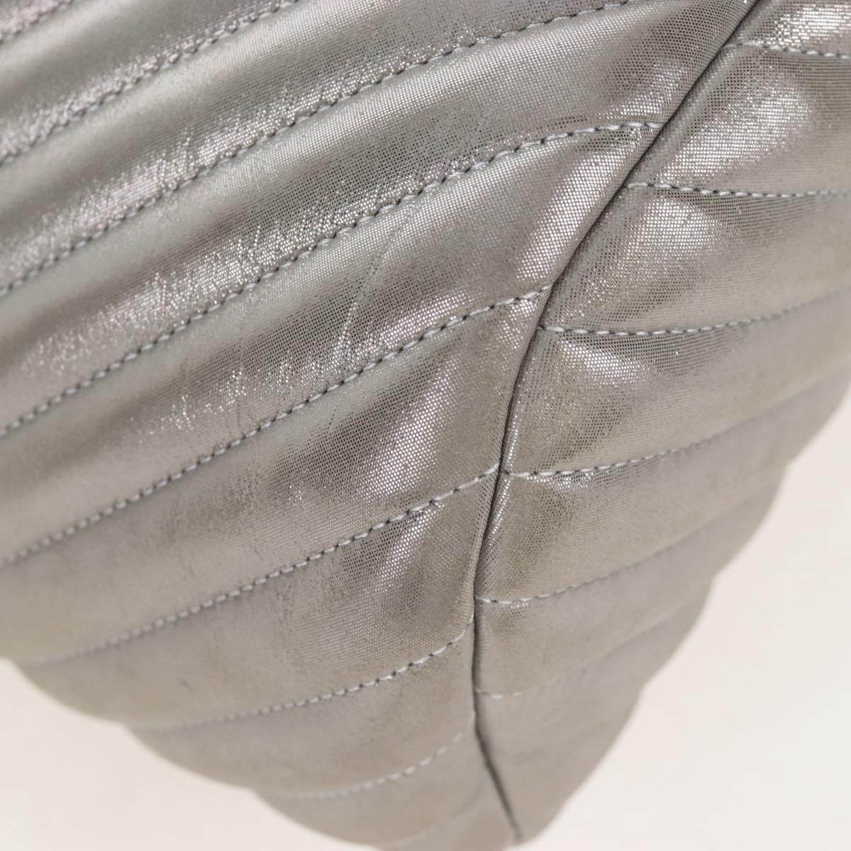 CHANEL V Stitch Backpack Leather Silver CC Auth 209577V