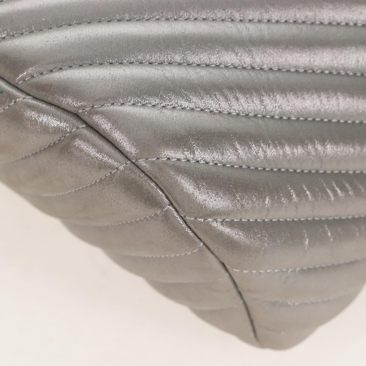 CHANEL V Stitch Backpack Leather Silver CC Auth 209577V