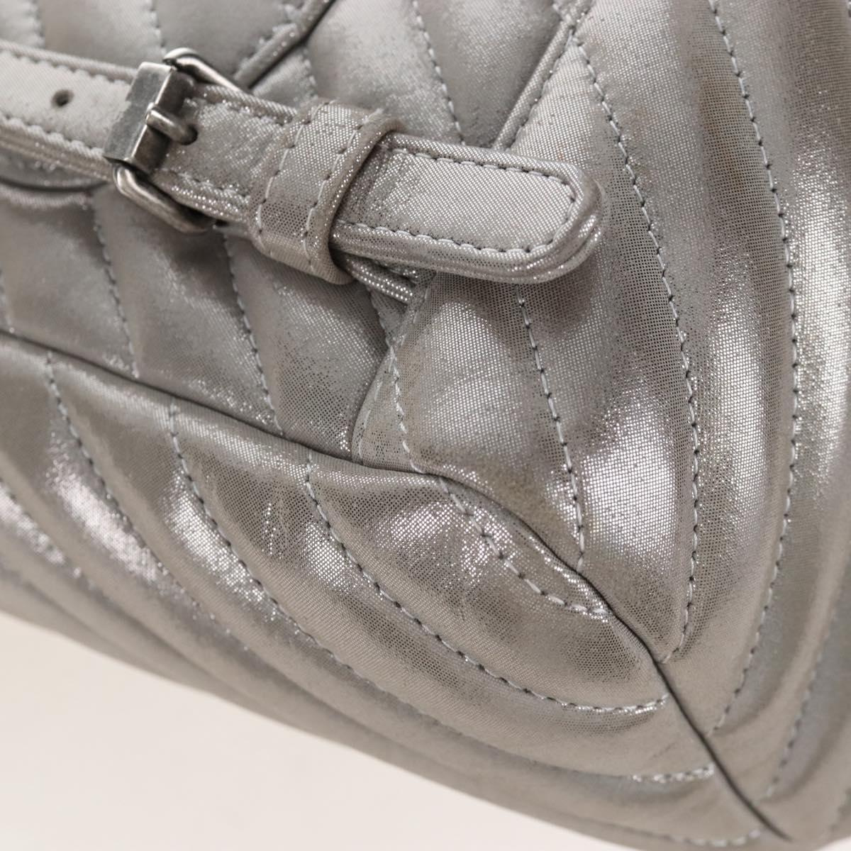 CHANEL V Stitch Backpack Leather Silver CC Auth 209577V