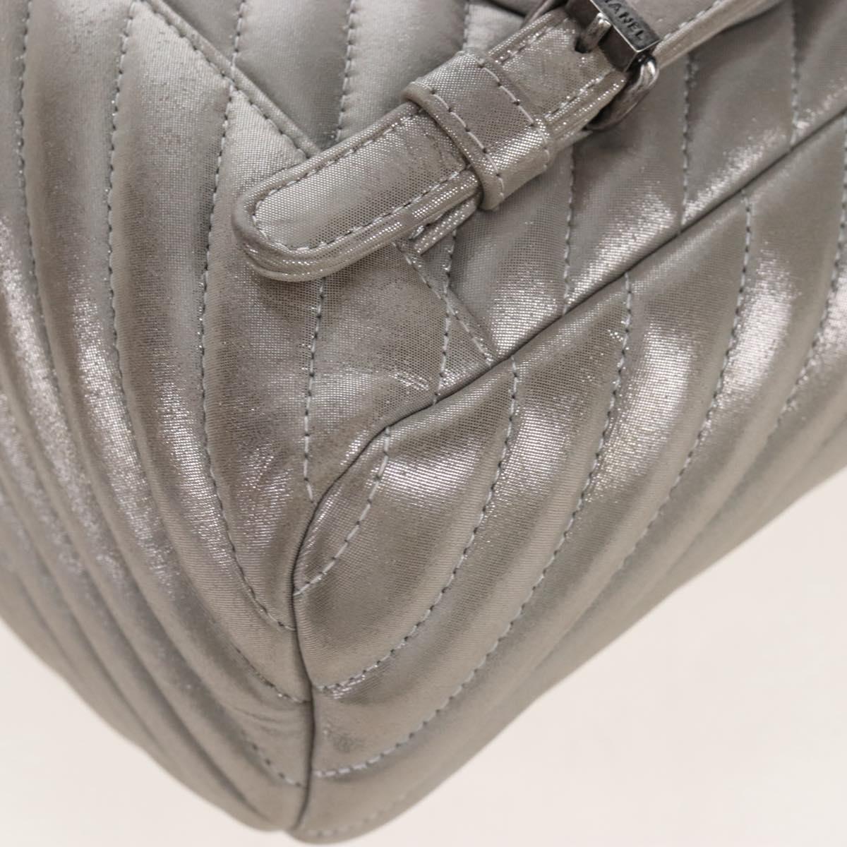 CHANEL V Stitch Backpack Leather Silver CC Auth 209577V