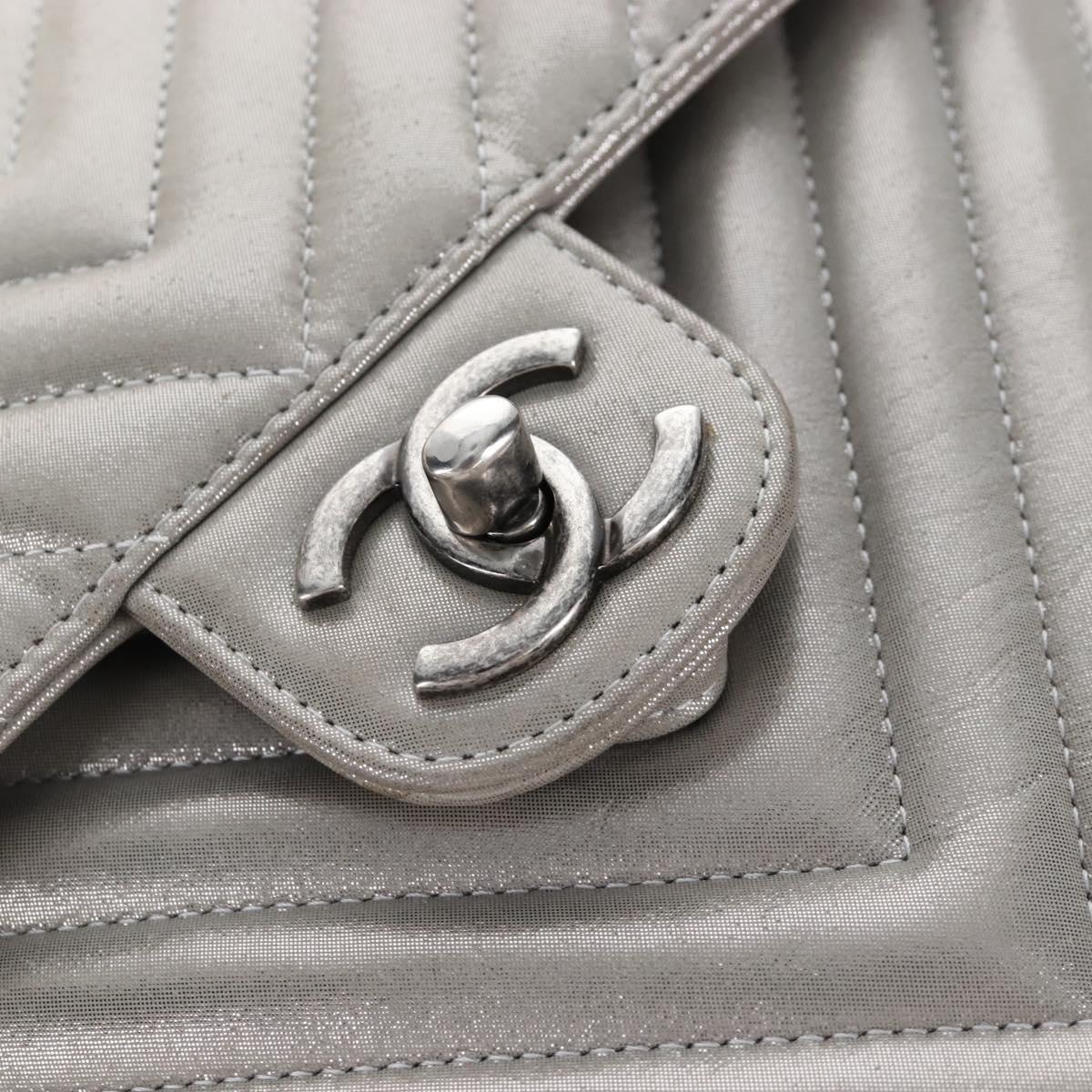 CHANEL V Stitch Backpack Leather Silver CC Auth 209577V