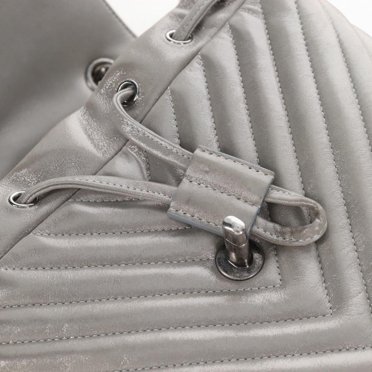 CHANEL V Stitch Backpack Leather Silver CC Auth 209577V