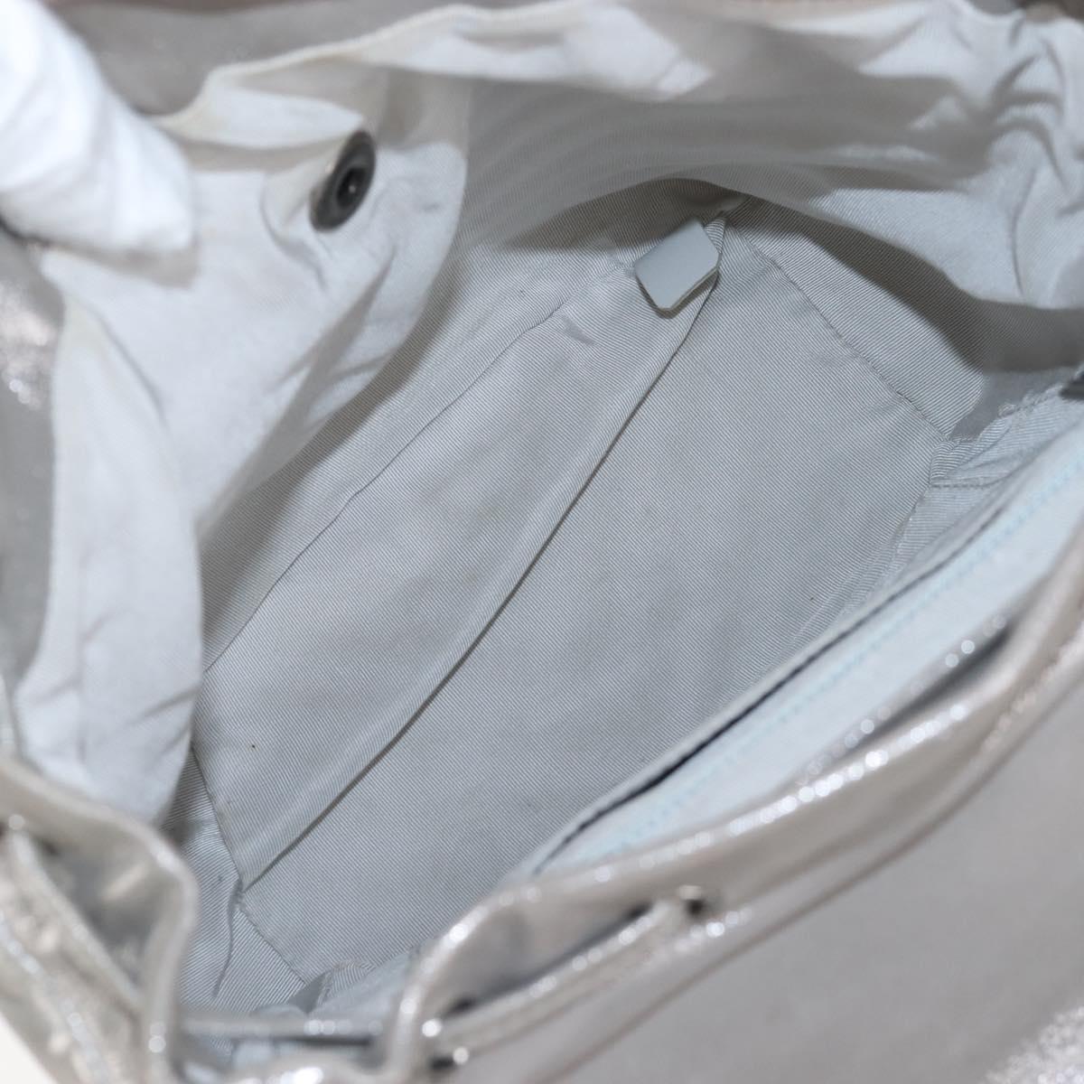 CHANEL V Stitch Backpack Leather Silver CC Auth 209577V