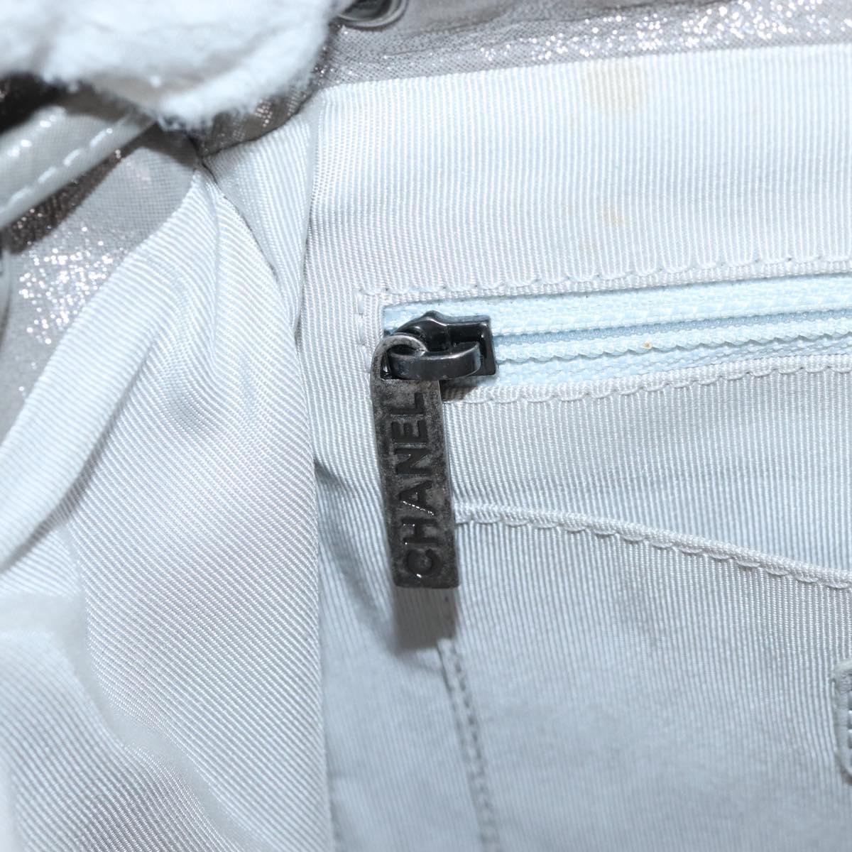 CHANEL V Stitch Backpack Leather Silver CC Auth 209577V