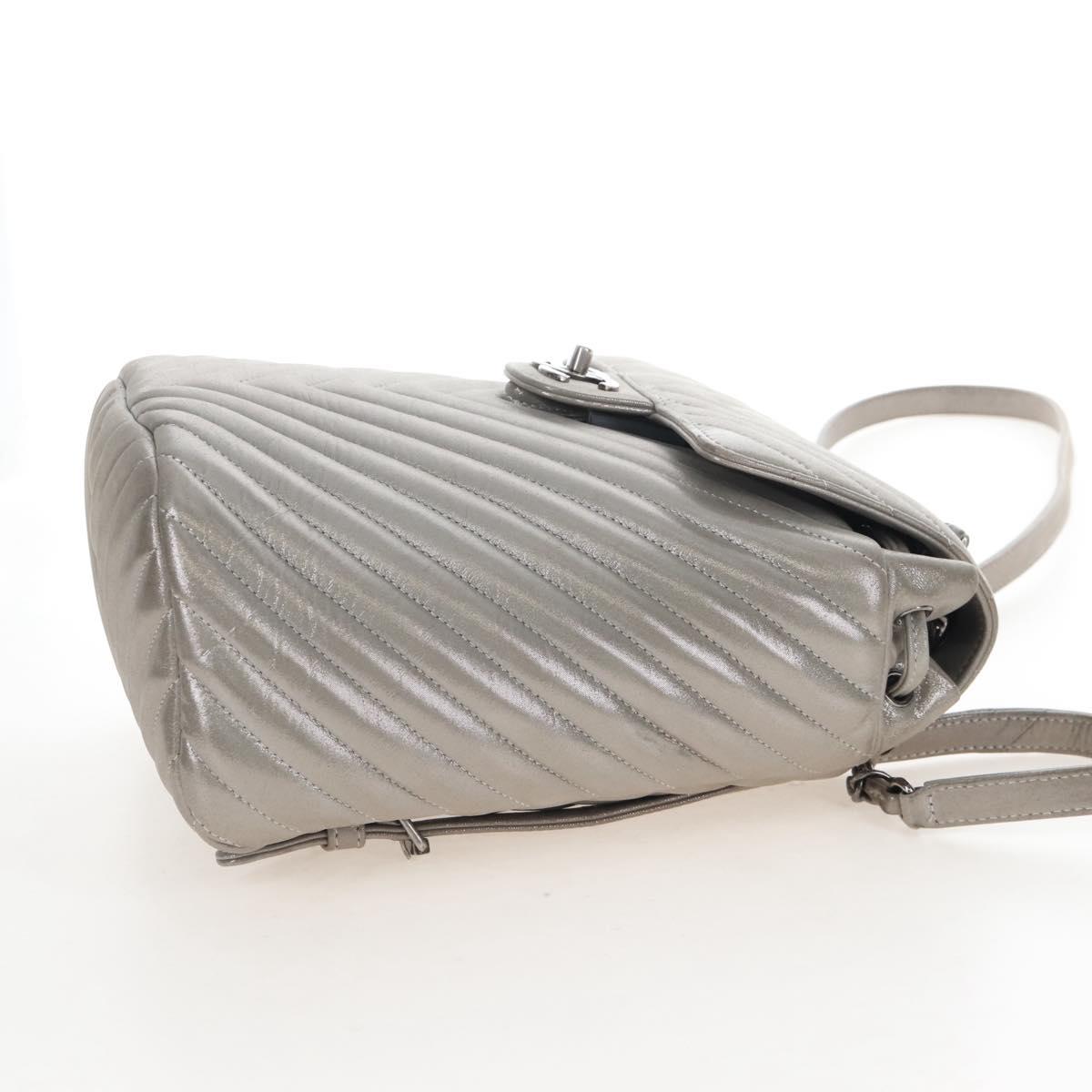 CHANEL V Stitch Backpack Leather Silver CC Auth 209577V