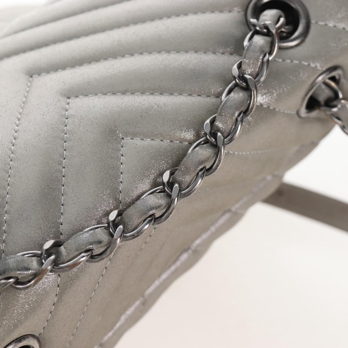 CHANEL V Stitch Backpack Leather Silver CC Auth 209577V