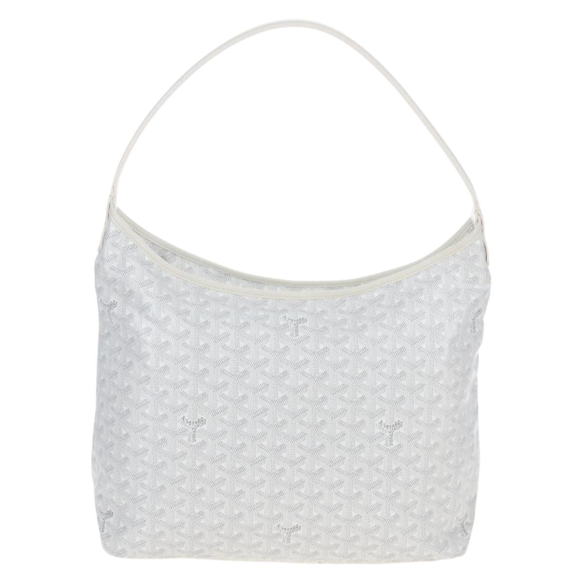 Goyard Herringbone Hobo Bag Boheme PVC Leather White Auth 209578SAM
