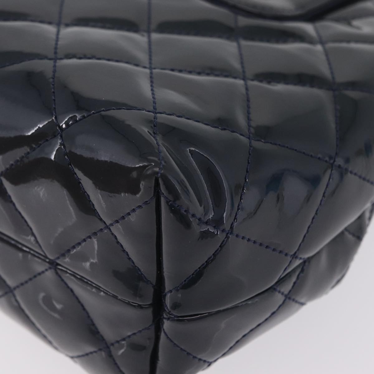 CHANEL Matelasse Chain Shoulder Bag Patent Navy Silver CC Auth 209580A
