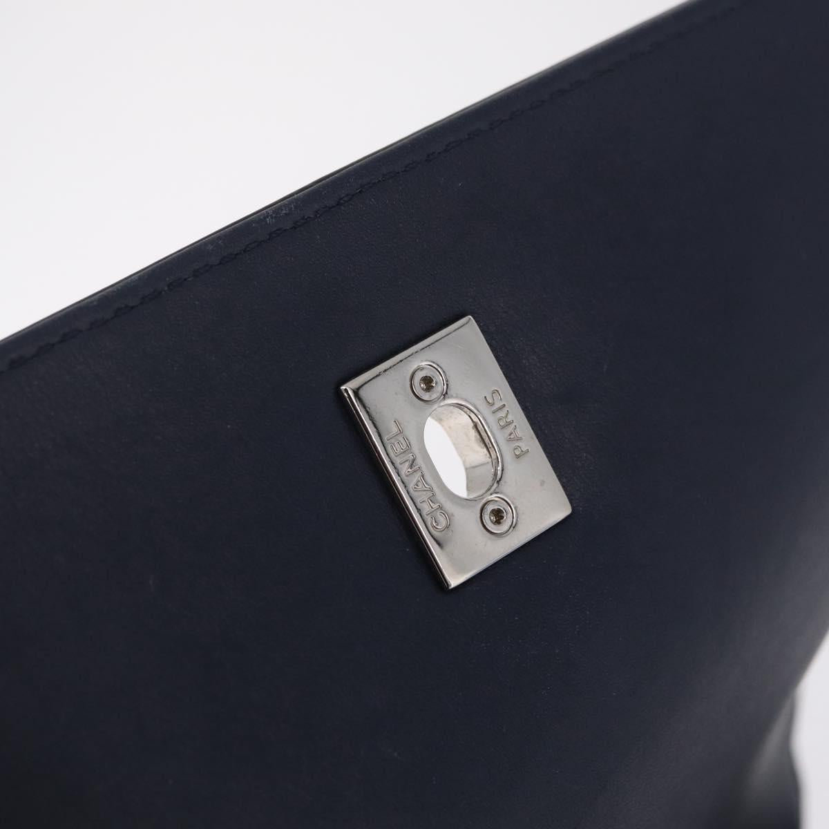 CHANEL Matelasse Chain Shoulder Bag Patent Navy Silver CC Auth 209580A