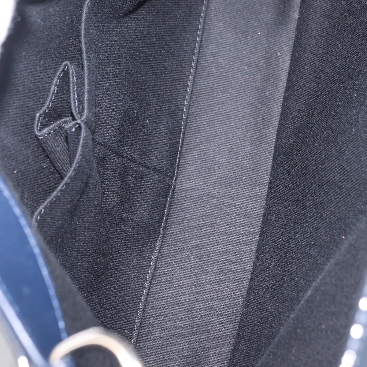 CHANEL Matelasse Chain Shoulder Bag Patent Navy Silver CC Auth 209580A