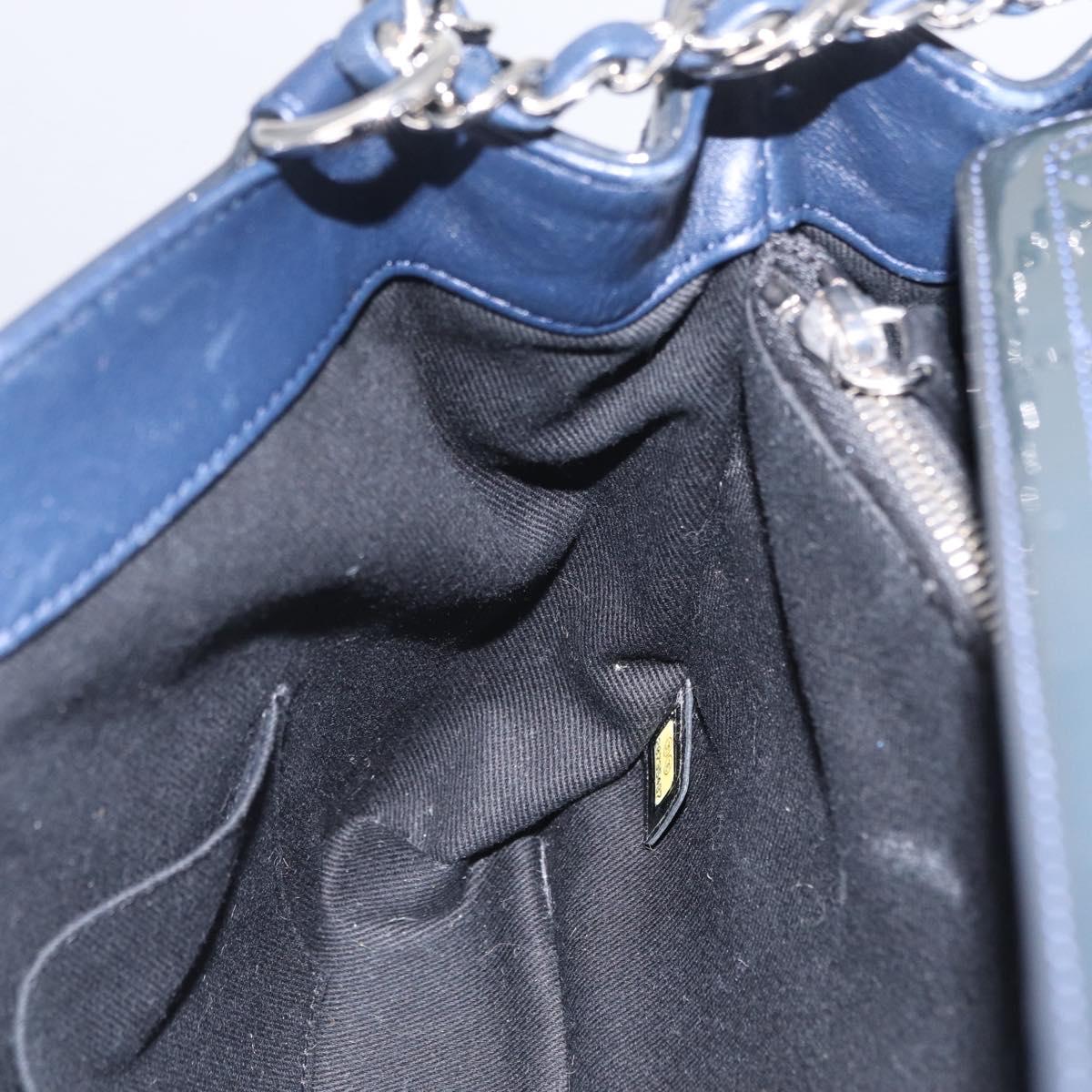 CHANEL Matelasse Chain Shoulder Bag Patent Navy Silver CC Auth 209580A