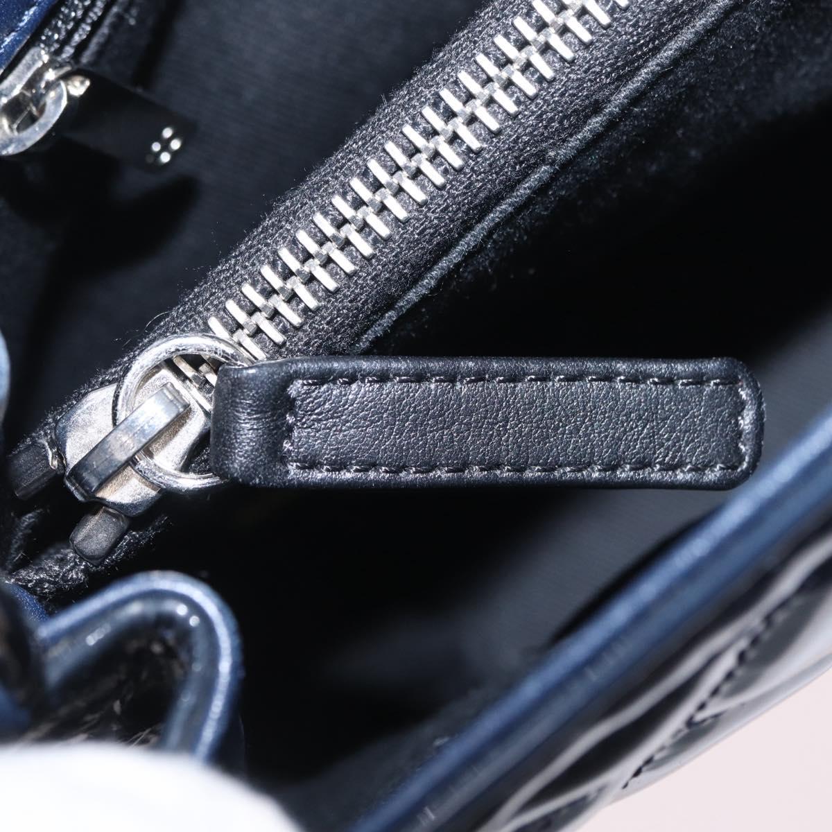 CHANEL Matelasse Chain Shoulder Bag Patent Navy Silver CC Auth 209580A