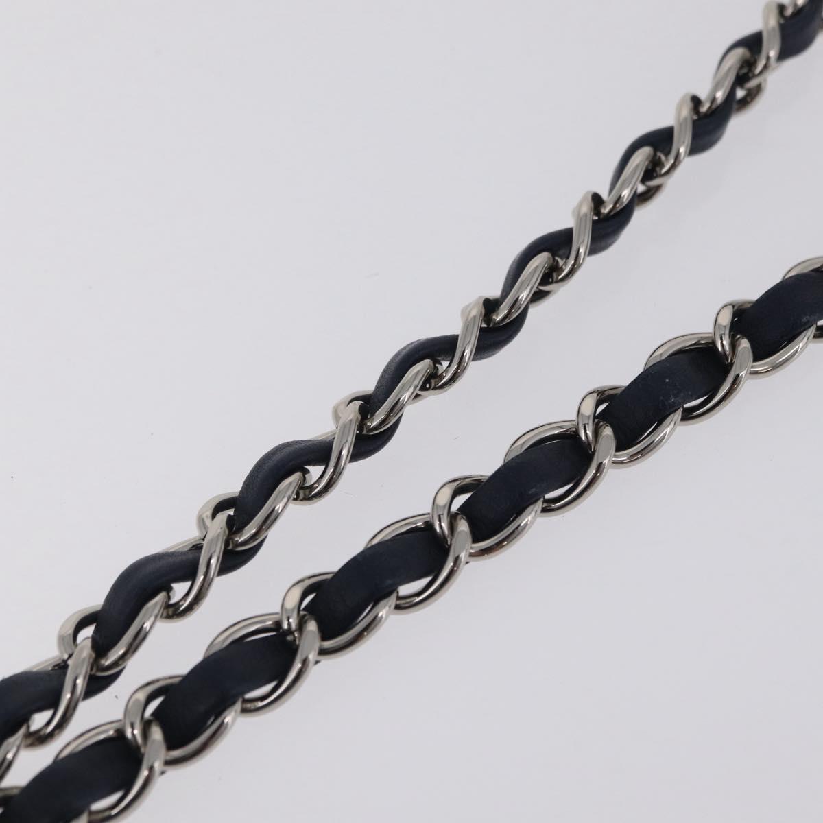 CHANEL Matelasse Chain Shoulder Bag Patent Navy Silver CC Auth 209580A