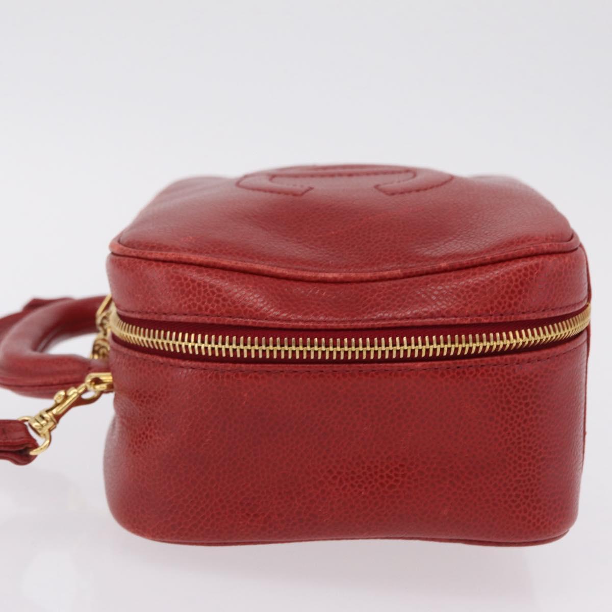 CHANEL Vanity Hand Bag Caviar Skin 2way Red Gold Tone CC Auth 209581