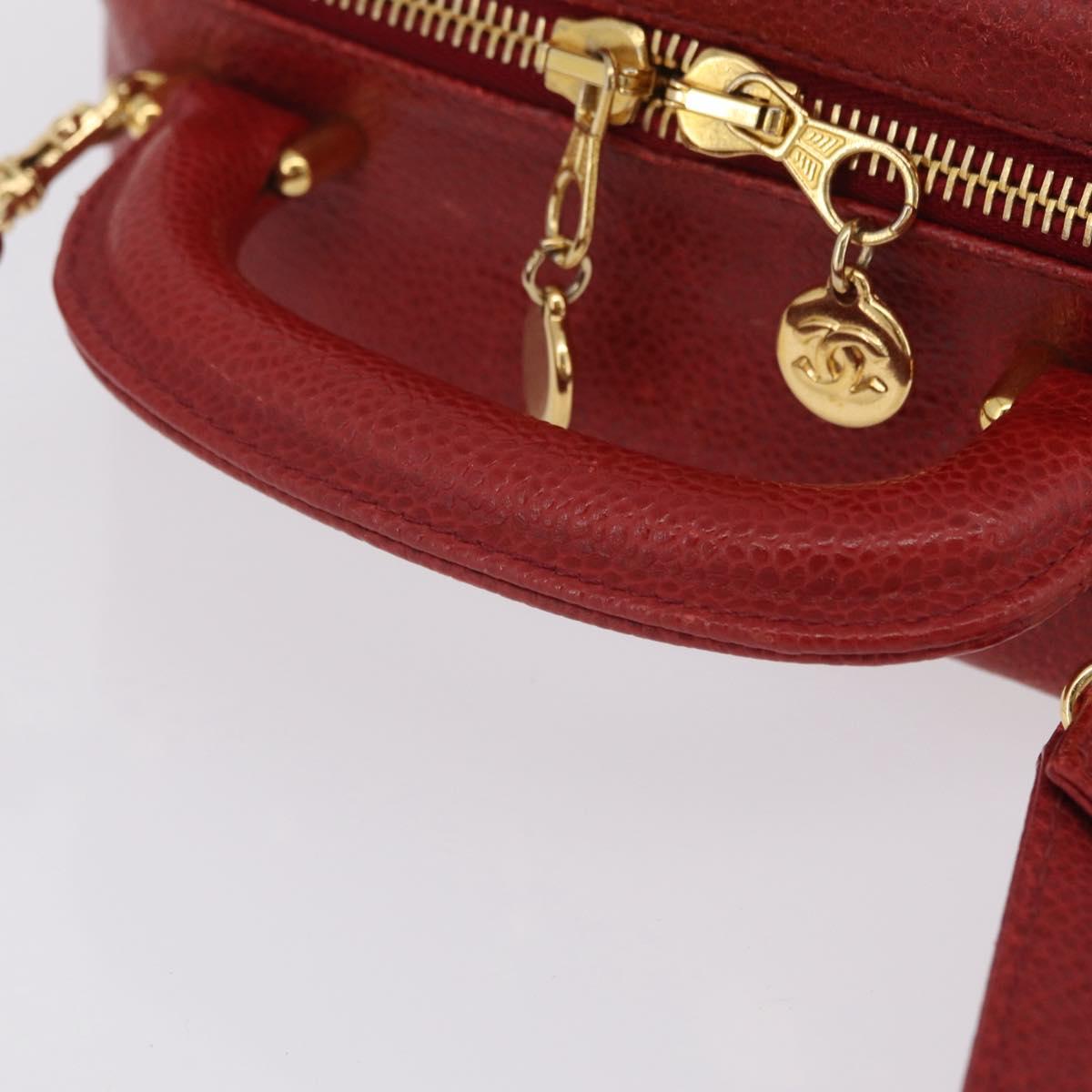 CHANEL Vanity Hand Bag Caviar Skin 2way Red Gold Tone CC Auth 209581