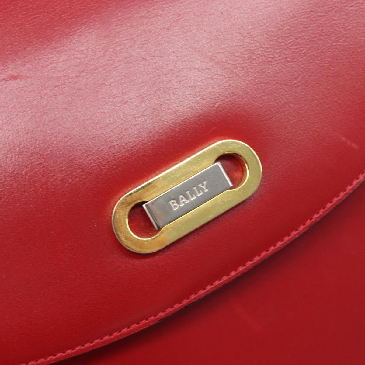Bally Shoulder Bag Leather Red Gold Tone Auth 209593